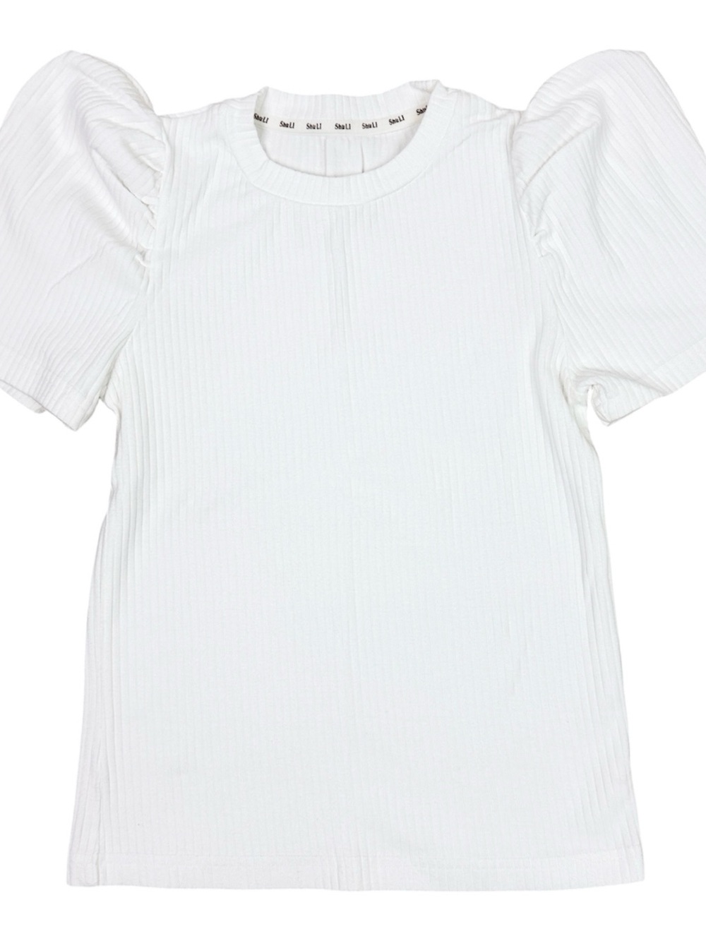 White Puff Sleeve Ribbed Top